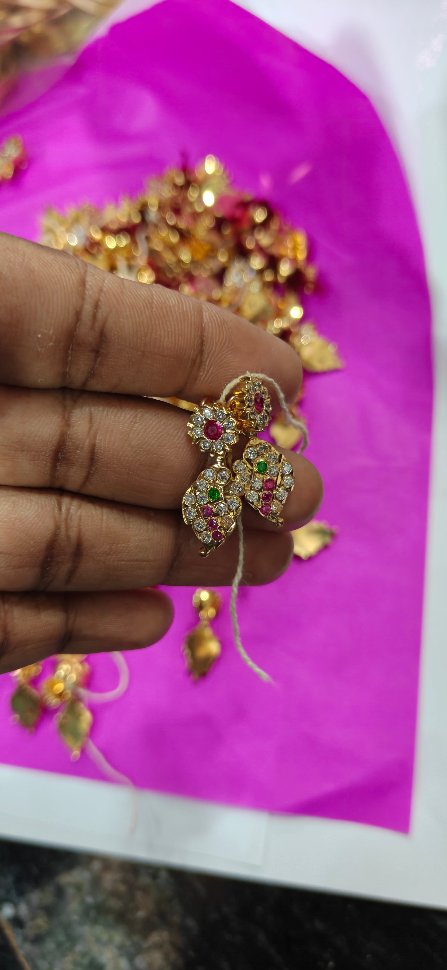 Traditional Plate Work Stone Fitting Earrings with Kattu Polish
