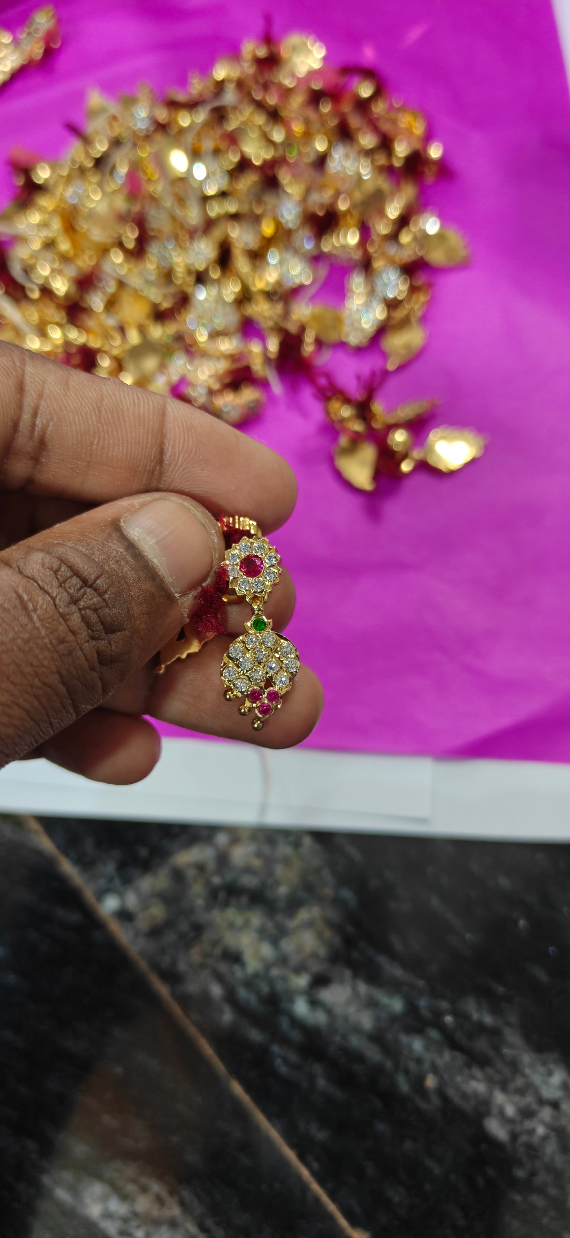 Traditional Plate Work Stone Fitting Earrings with Kattu Polish