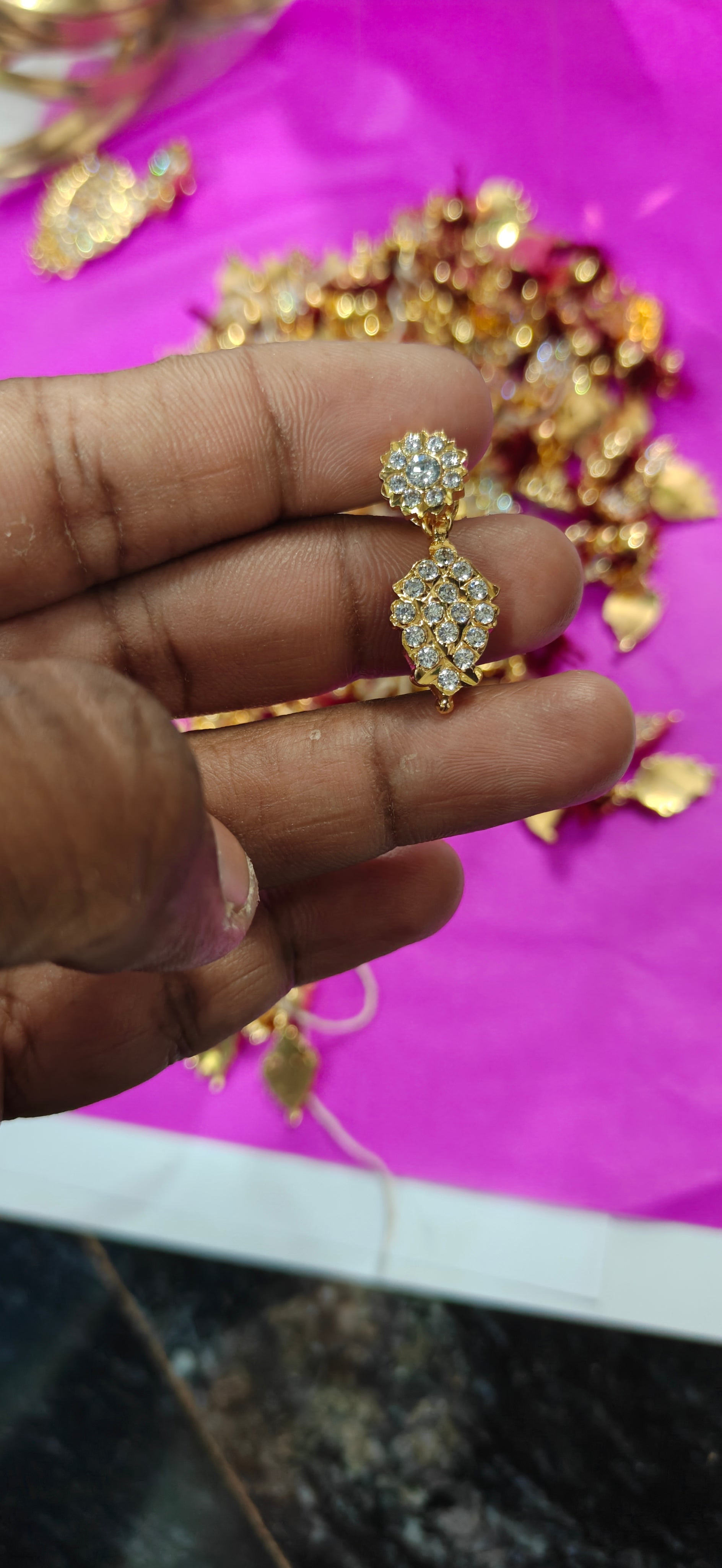 Traditional Plate Work Stone Fitting Earrings with Kattu Polish