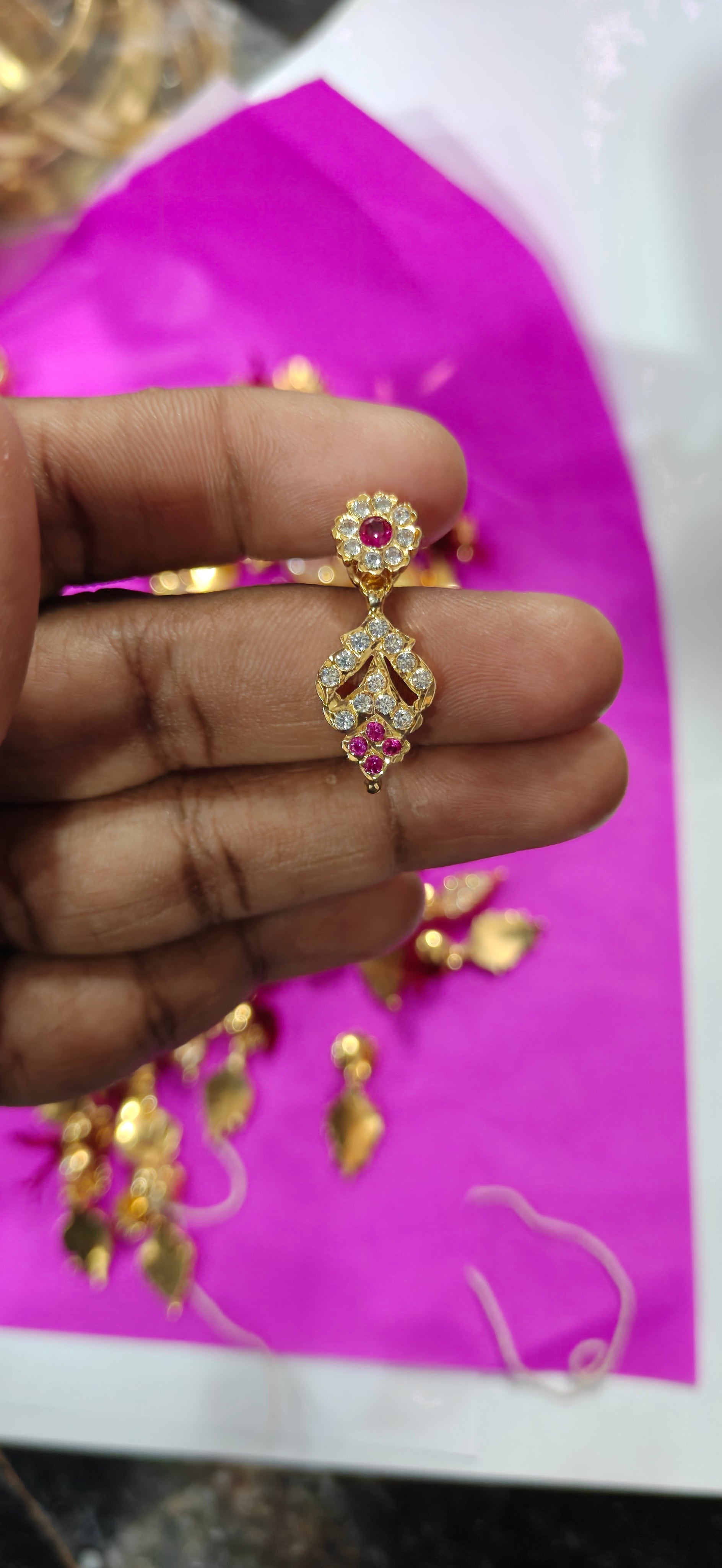 Traditional Plate Work Stone Fitting Earrings with Kattu Polish